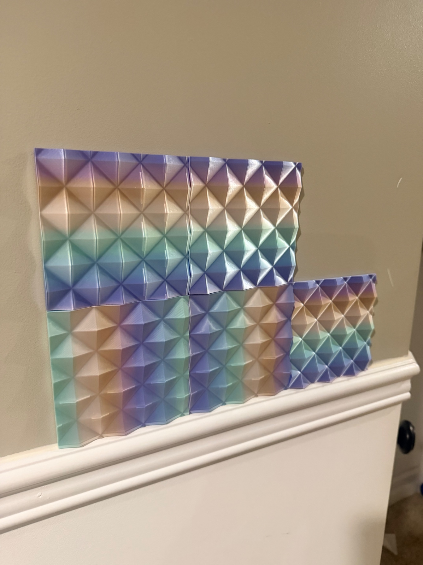 EcoScape Diamond Wall Tiles installed in Pastel Pearl above wainscoting