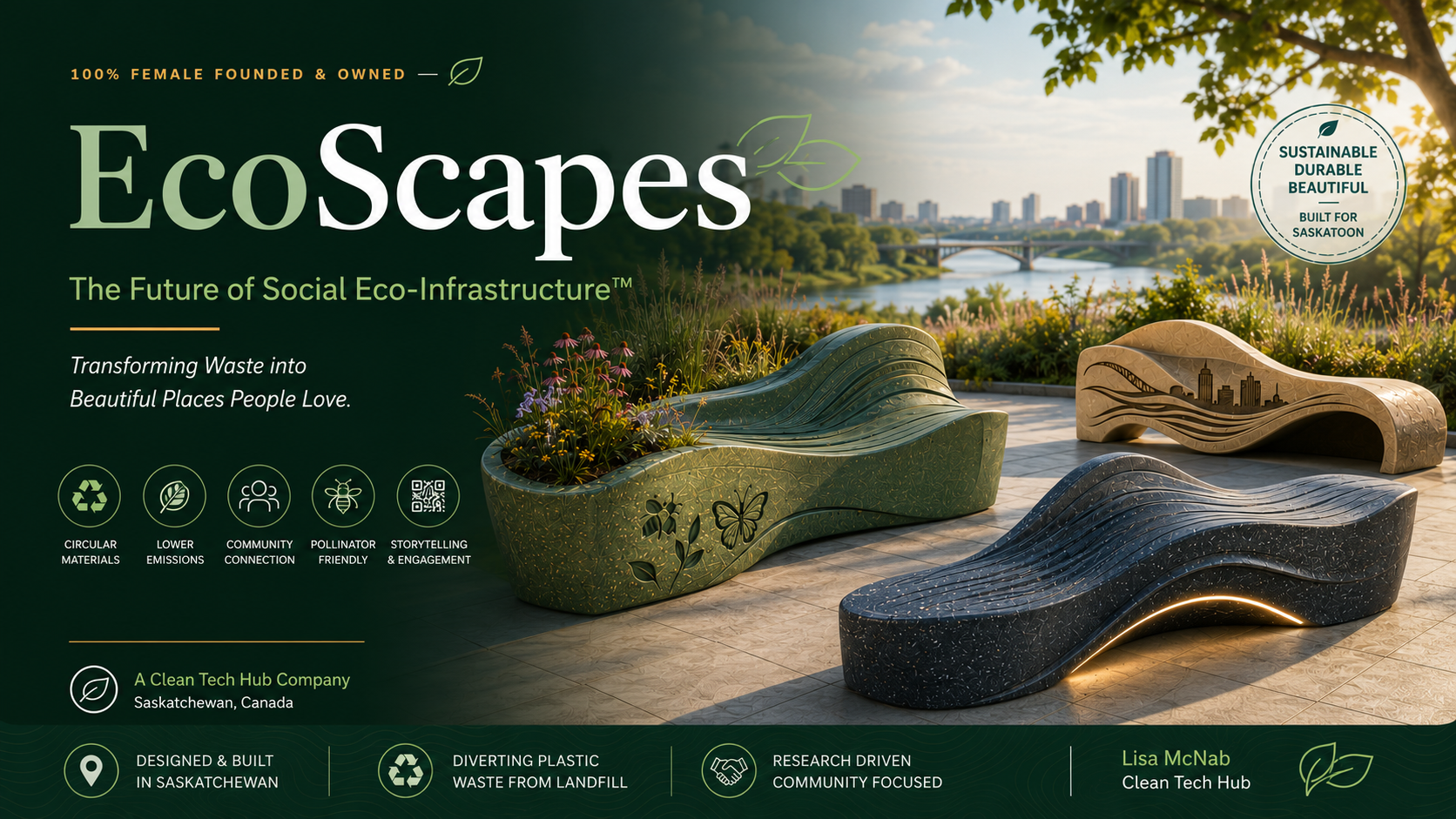 EcoScapes EcoBench lineup — Curve, Island and Linear benches